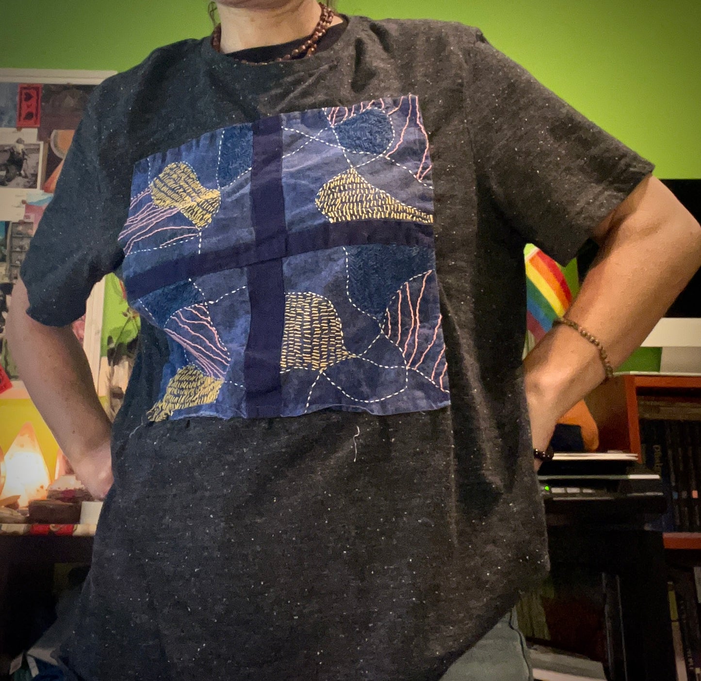 Upcycled Embroidered Zen Wandering T-shirt
