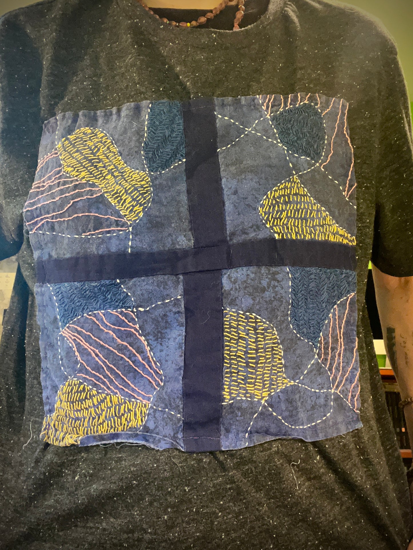 Upcycled Embroidered Zen Wandering T-shirt