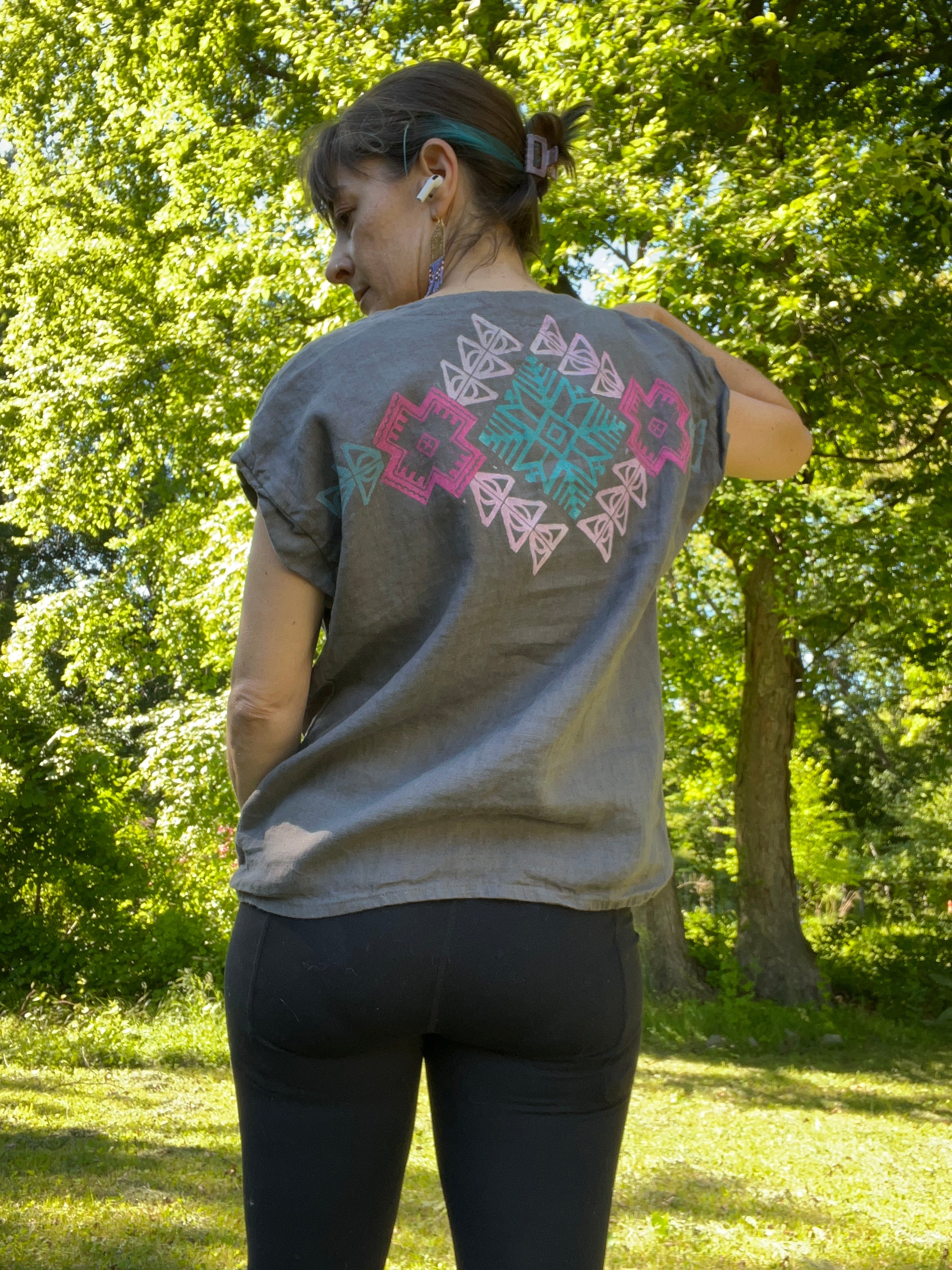 Ancestors-Hand stamped linen shirt